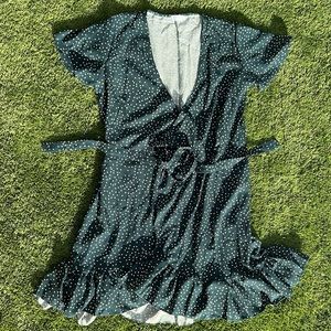 Forest Green Polka Dot Wrap Dress